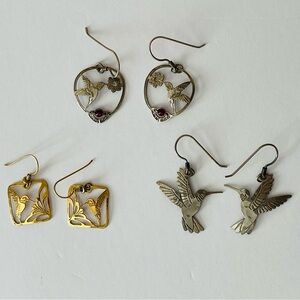 3 Pair Wild Bryde Hummingbird Earrings Dangle Cutout Signed Vintage